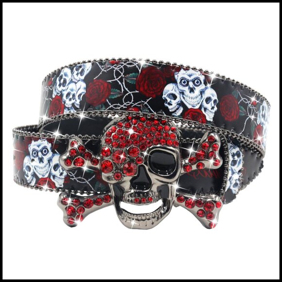 Skull Rhinestone Western Belt Y2K Goth Punk Emo Cowboy Cowgirl Unisex main image 4